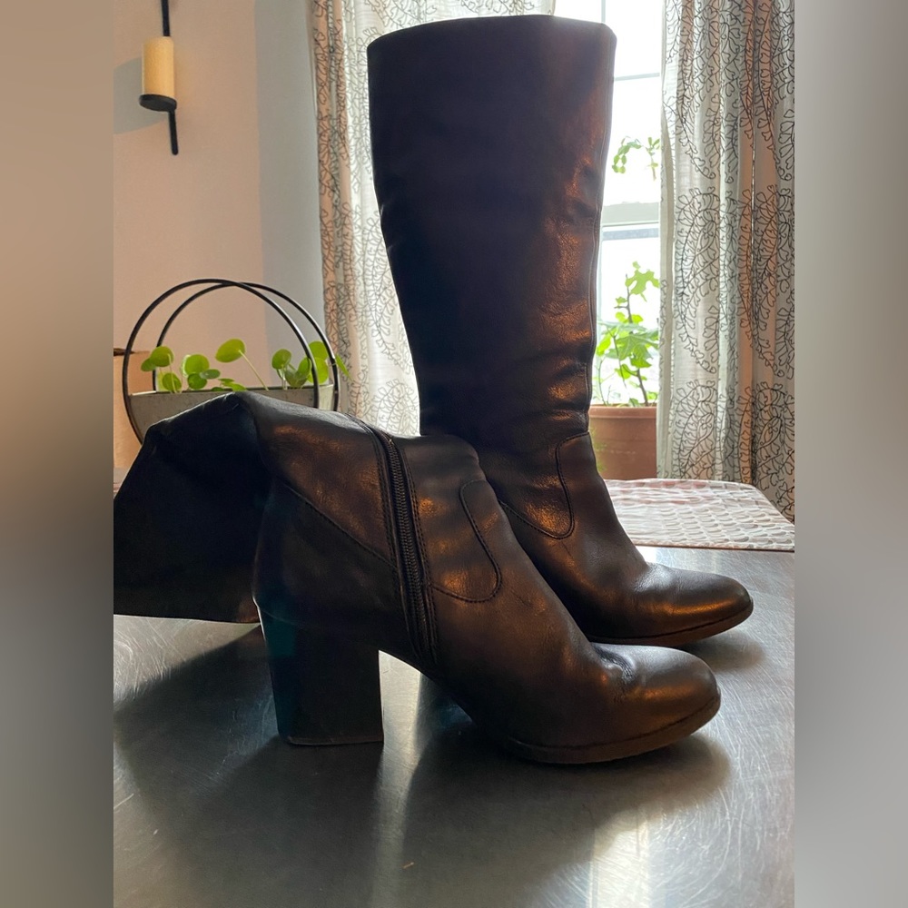 Born Black tall leather boots,  3 inch heels, size 8.5, never worn